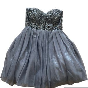 Jr. Prom Strapless Dress by Camille Embellish Top and Tulle Bottom Size 3/4 Gray